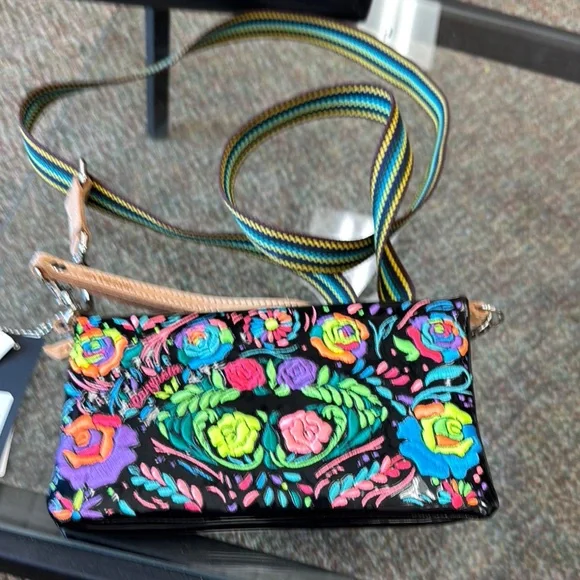 Consuela Black Crossbody Bag with Multicolor Strap The Rita - Picture 1 of 5